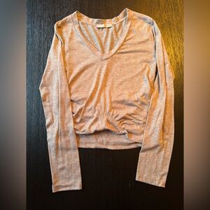 Women's V-Neck Long Sleeve Top - Taupe